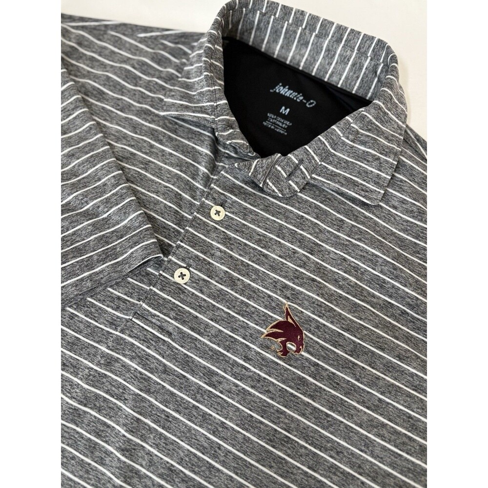 Johnnie-O Texas State Bobcats Polo Shirt Mens Medium Gray Striped Performance M